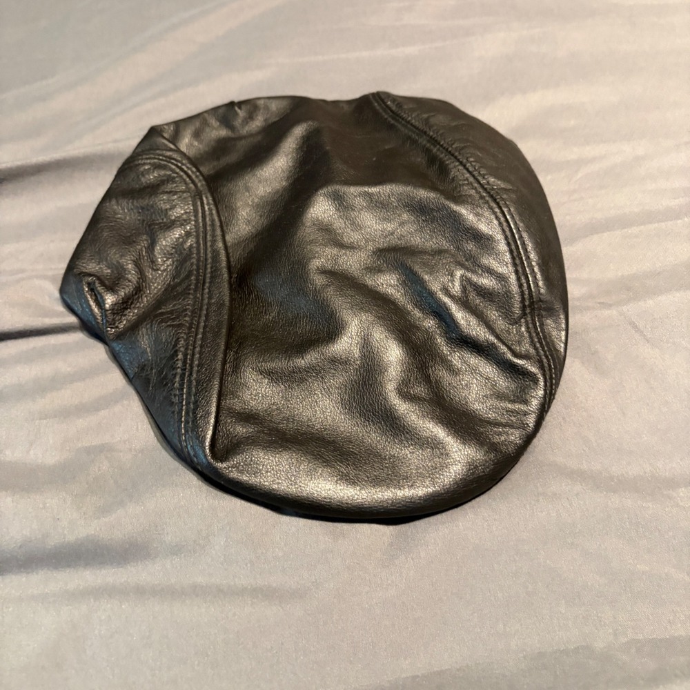 Wilsons The Leather Experts Mens Black Genuine Leather Flat Cap Ivy Hat USA L
